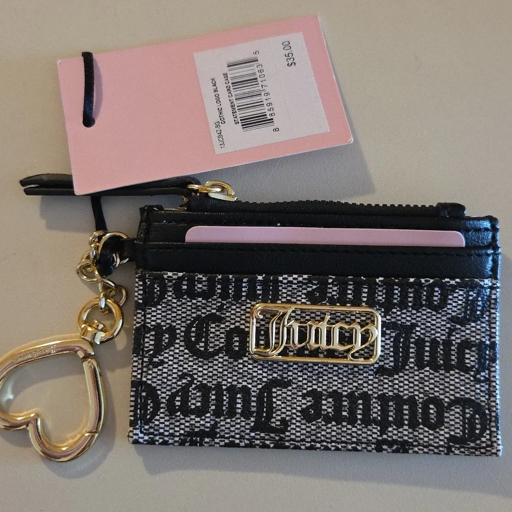 NEW JUICY COUTURE Statement Card Case Gothic Logo Black‎